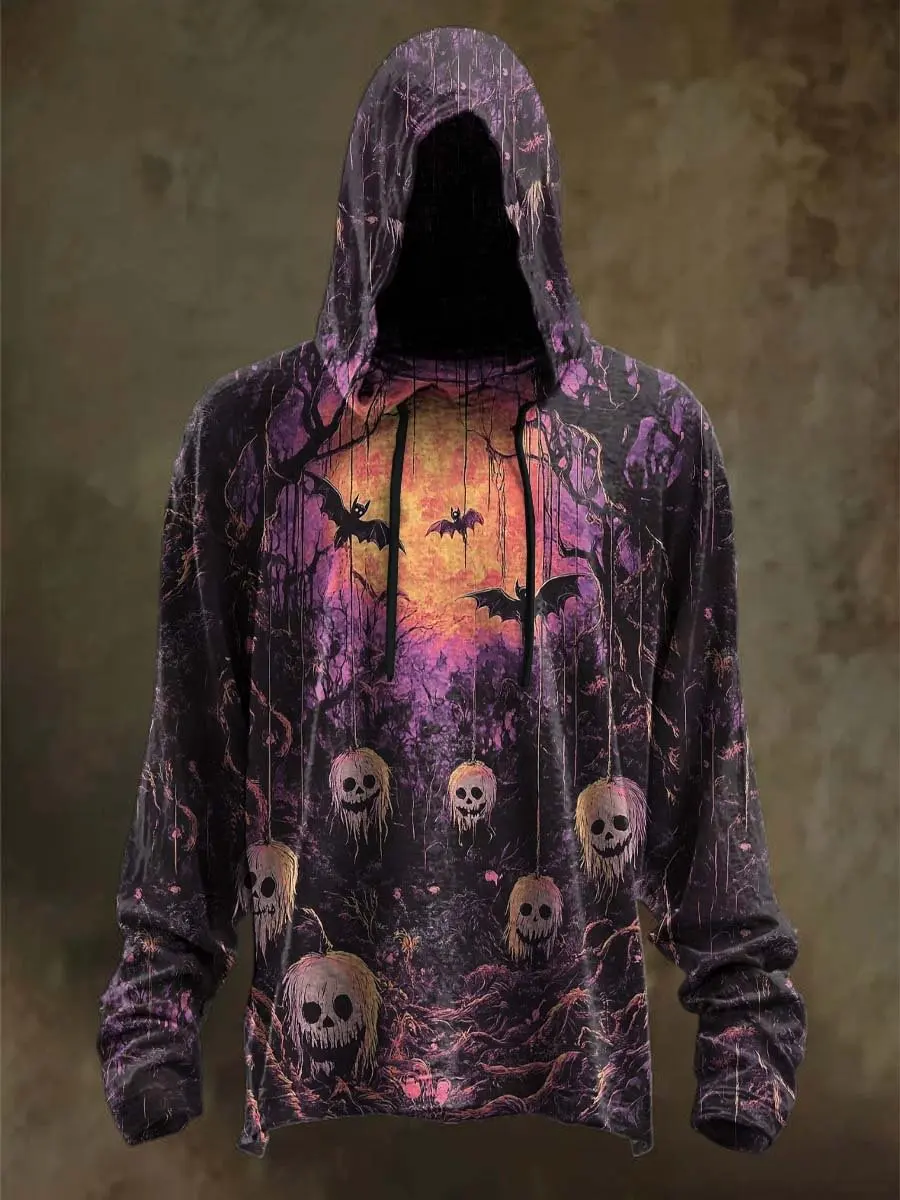 

Halloween Skull Gradient Skull Print Casual Hooded Sweatshirt Men's Pullover Tops