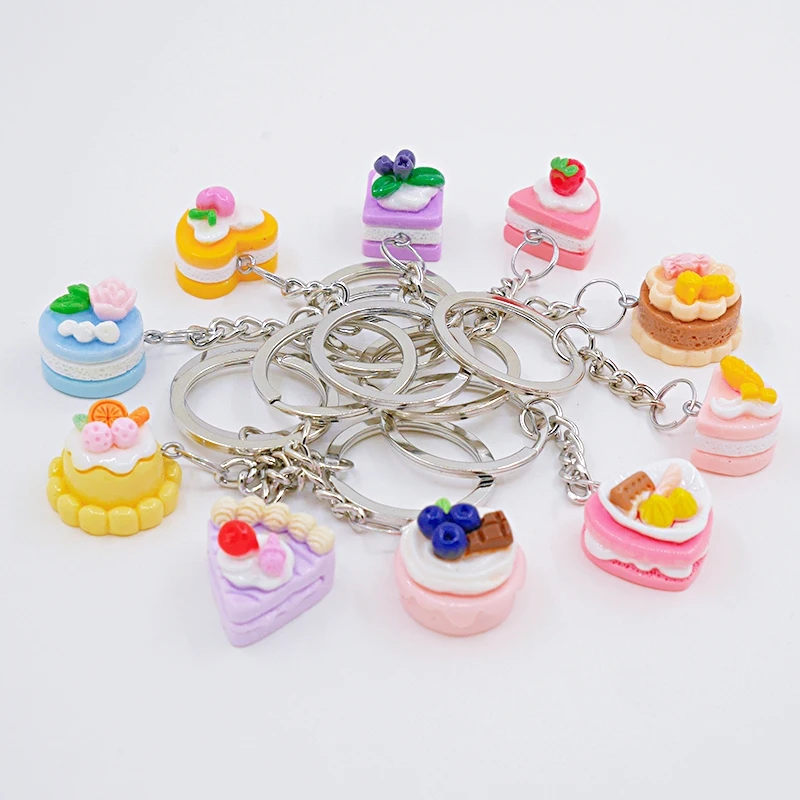 Cute 3D Food Blueberry Cream Cake Key Chain Girl's Keyring Cute Strawberry Cake Keychain Accessories Women's Keychains