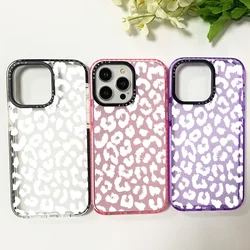 Fashion White Leopard Print Clear Case For Iphone 11 14 15 Pro Max Silicone Soft 12 13 Mini 7 Plus X XR XS Max Shockproof Cover