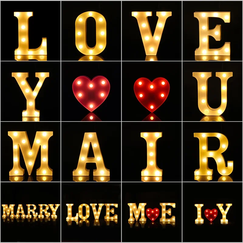 Wedding Decoration Alphabet LED Night Lights Marry Me Luminous Number Letter Lamp for Home Valentine Birthday Boho Party Decor