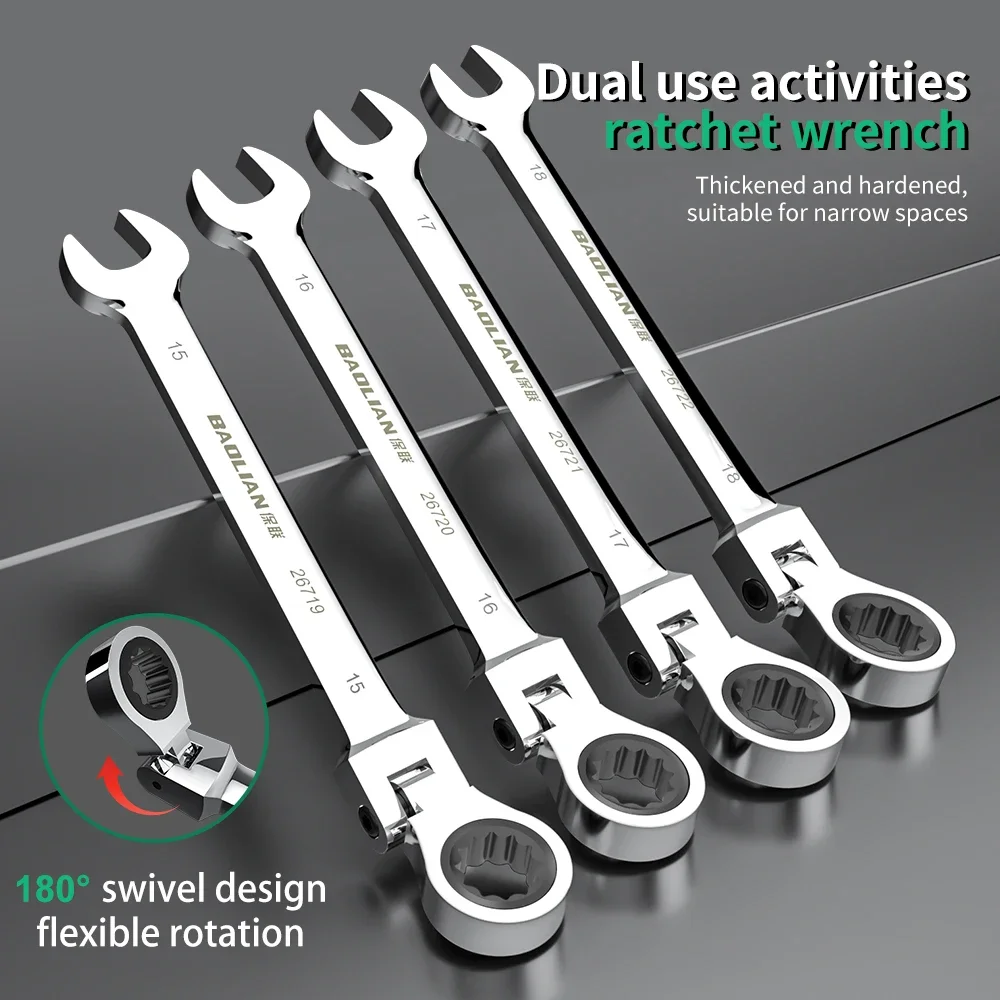 Llave de trinquete automática al-Use de 72 dientes, 6-10 mm, de boca abierta, universal, con cabezal móvil, para un trabajo rápido y que ahorra esfuerzo.