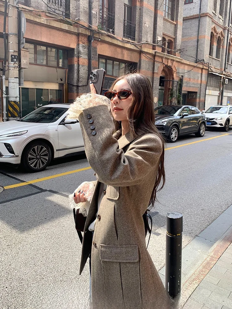 

Шерстяной пиджак Xzichic для женщин: осенне-зимний, утепленный, с длинными рукавами, прямым кроем, в корейском стиле, модная верхняя одежда