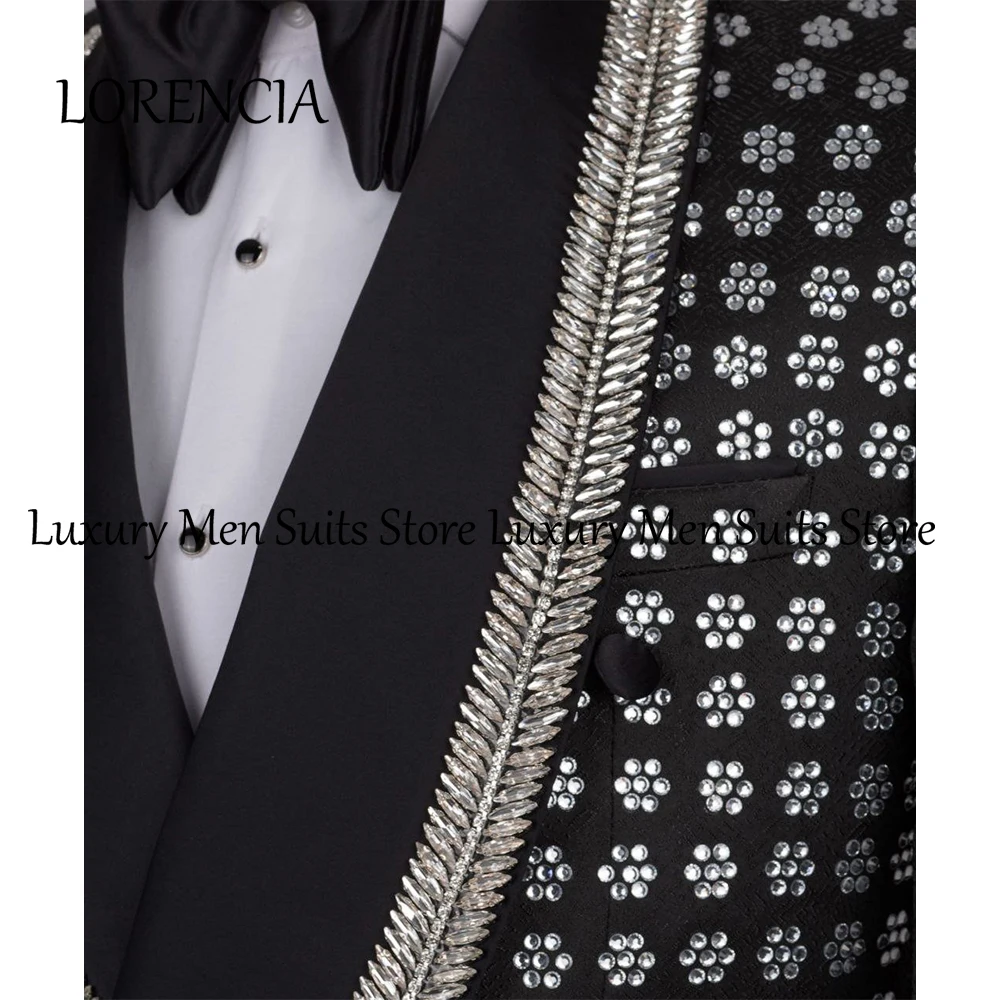 

Exquisite Crystal Men Suits 2 Pieces Double Breasted Sparkly Tuxedos Groom Wedding Customized Blazer Pants robe mariage femme