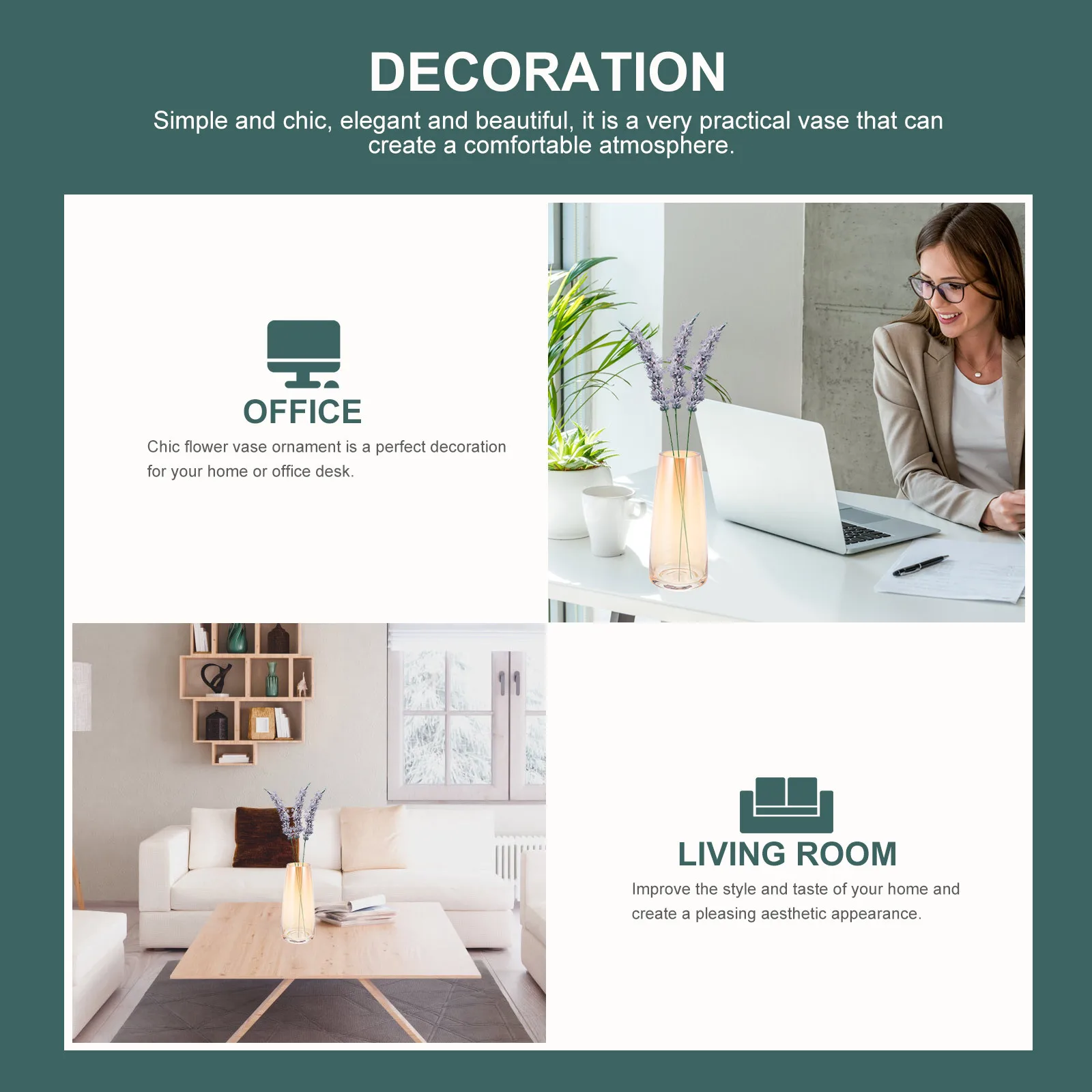 

Compact Glass Vase Decor Home Flower Container Simple Design Safe No Odor Creative Beautiful Arrangement Living Room Office