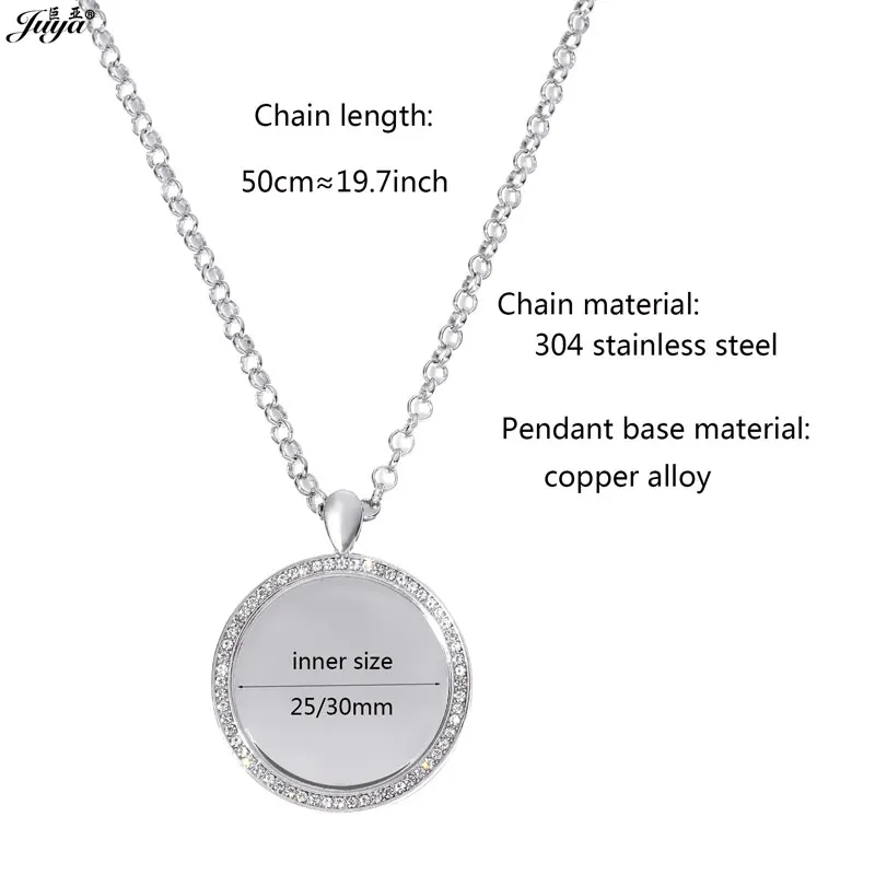 50cm 304 Stainless Steel Chain With 25/30mm Blank Pendant Necklace Base Cabochon Tray For DIY Jewelry Making Accessory Supplies