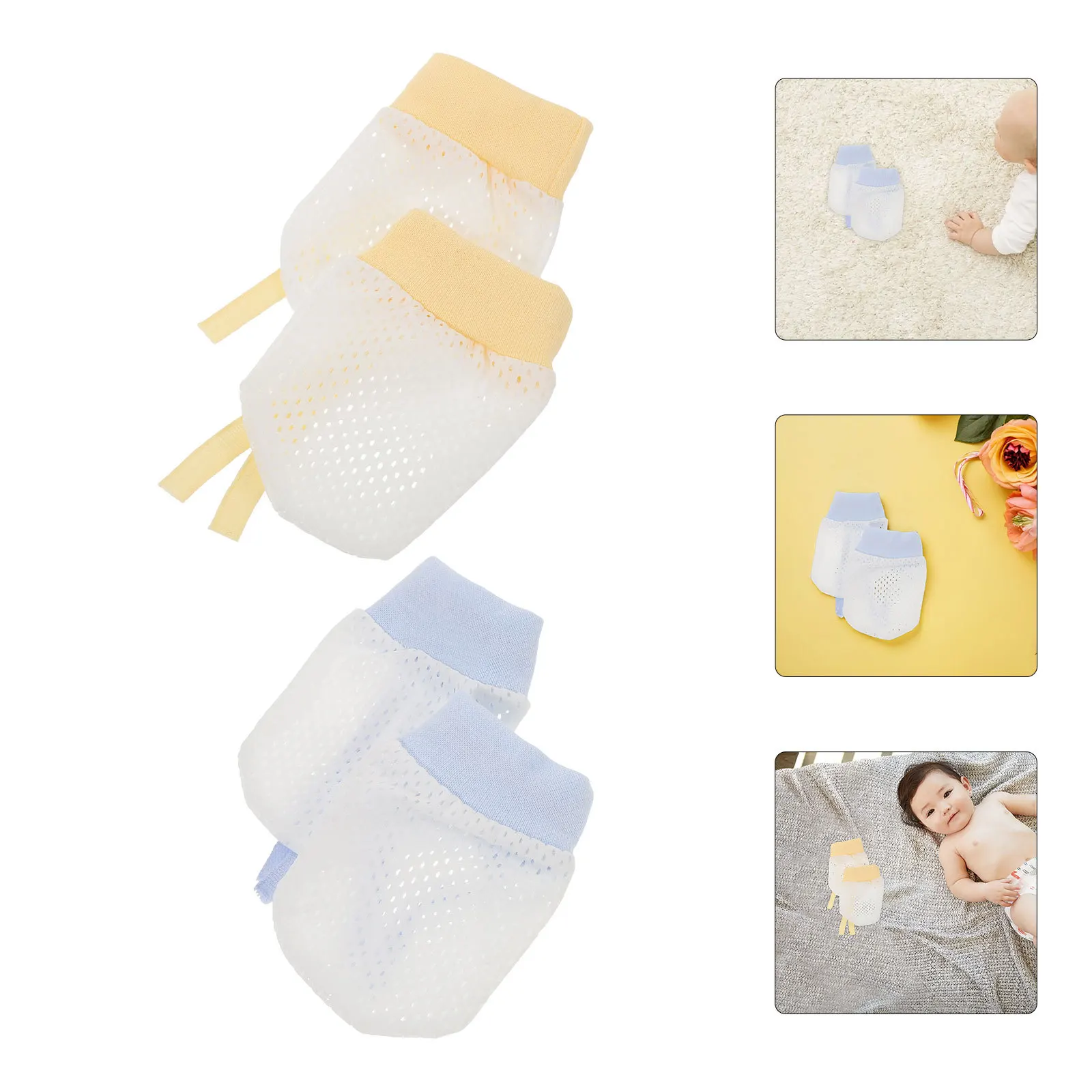 

4Pairs Breathable Baby Mesh Mittens Adjustable Drawstring Scratch Prevention Infant Gloves Newborn Summer Hand Cover