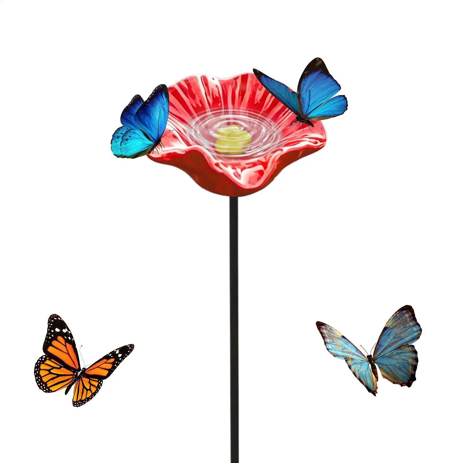 1PC Bee Watering Station Resin Flower Shaped With Stake Bee And Butterfly Watering Station For Garden Balcony Yard Patio Lawn