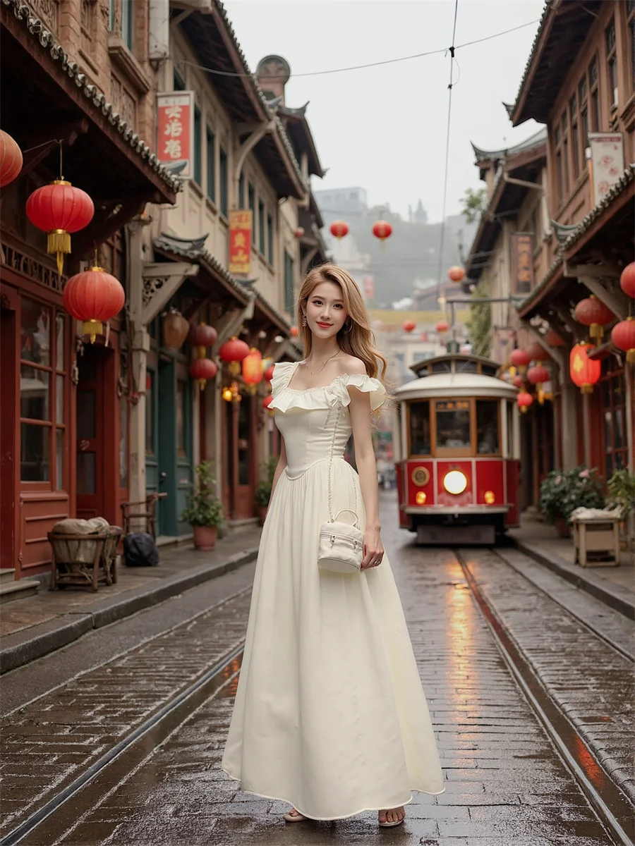 Women'S Pink Dress Woman Square Collar Tierred Ruched Silky Silk Satin Velvet Chiffon Soft Shiny Matte Glossy Texture Fabric