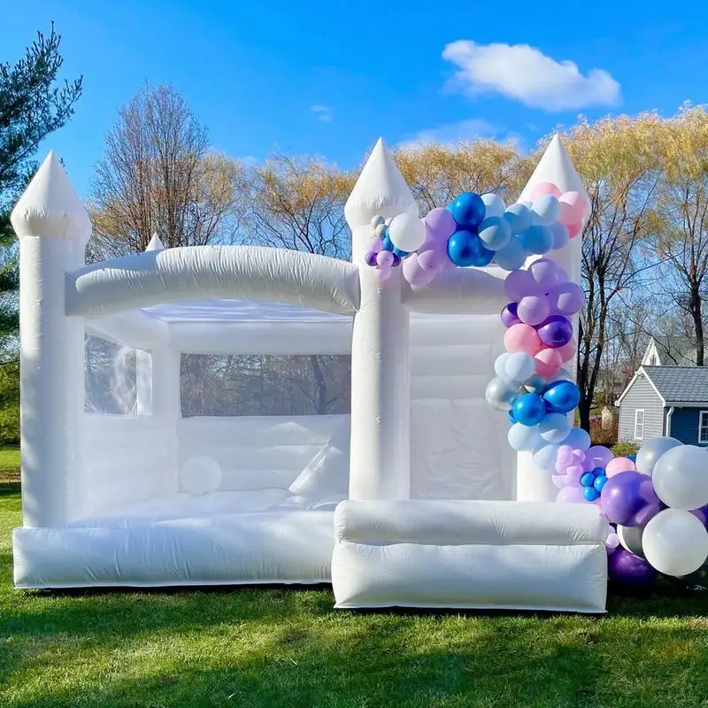

15x13ft надувные белые домики для прыжков с горкой и шариковой ямой, белый замок для прыжков, воздушный батут, комбинированная Настройка