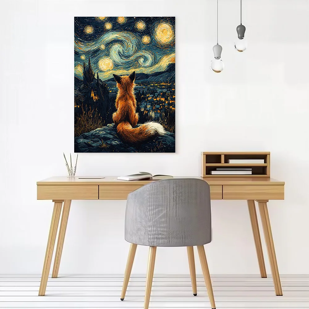 Fox Under Starry Night Poster Canvas Wall Art Custom Photo Print Modern Painting for Fans Living Room Decorations Bathroom Decor