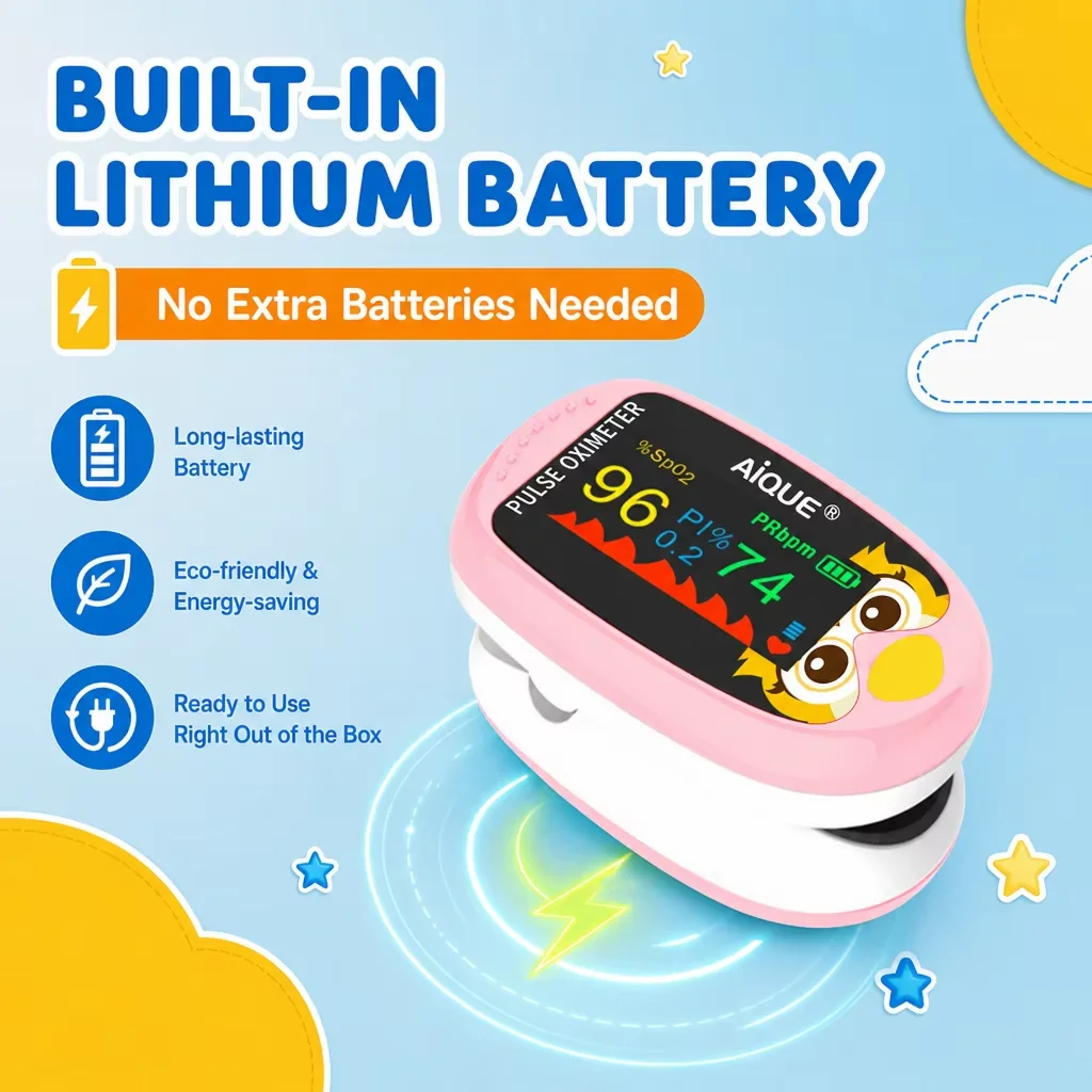 JUSTLANG Cartoon Finger Pulse Oximeter for Child&Baby Medical Rechargeable Infant Blood Oxygen Saturation Meter Pediatrics Kids