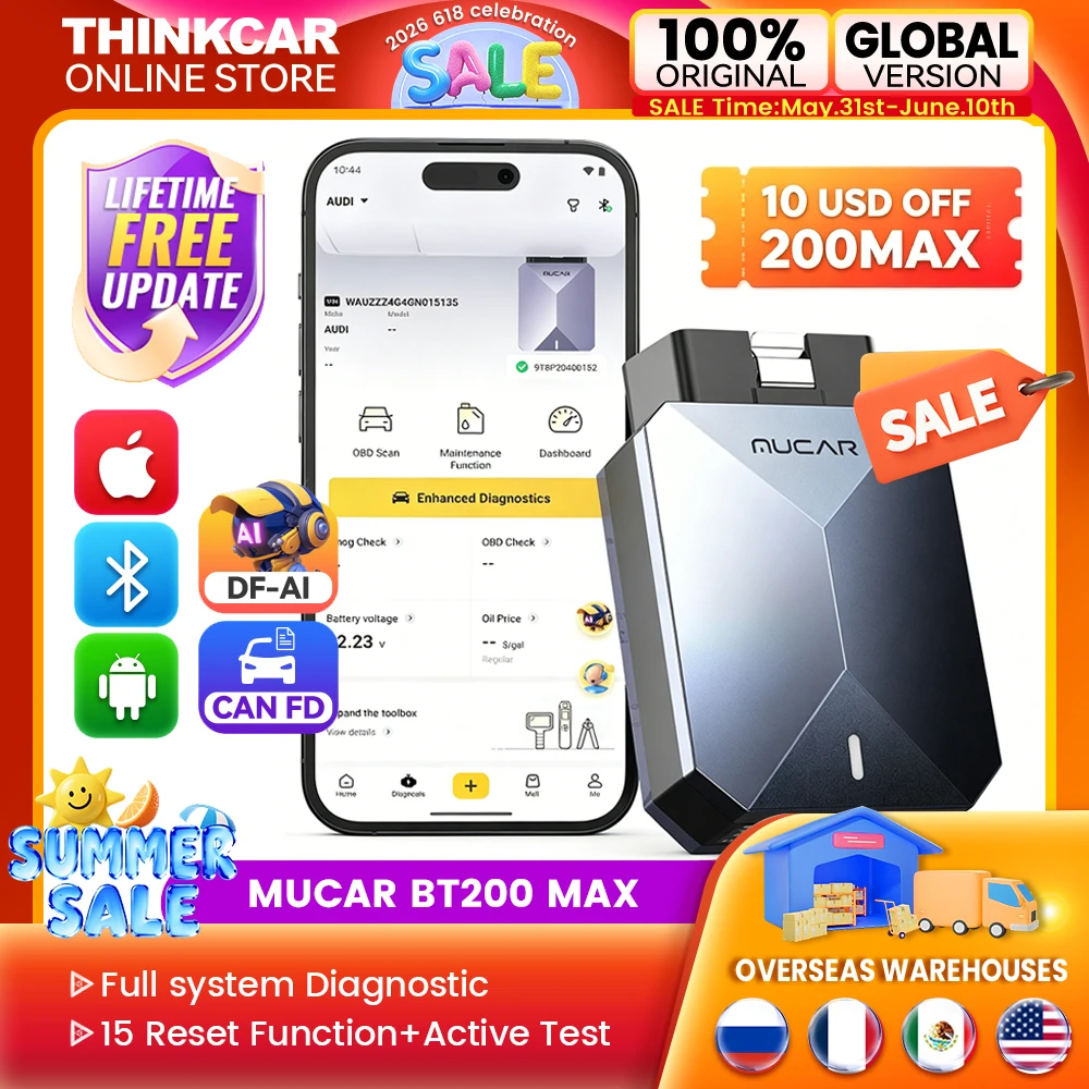 

MUCAR BT200 MAX Car Diagnostic 15 reset All System OBD2 Scanner Free Lifetime Upate CANFD BI-Directional Car Scanner Diagnostics
