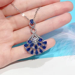 Huitan Gorgeous Elegant Women Wedding Necklace with Blue Cubic Zirconia Temperament Female Necklace Anniversary Party Jewelry