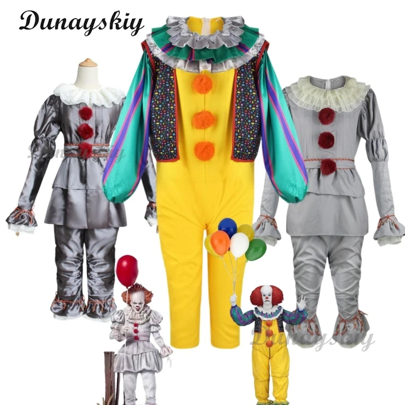 Film Pennywise Cosplay Cos maska Stephen Chapter Horror klaun impreza z okazji Halloween kostiumy rekwizyt dla dzieci chłopiec dziewczyna prezent