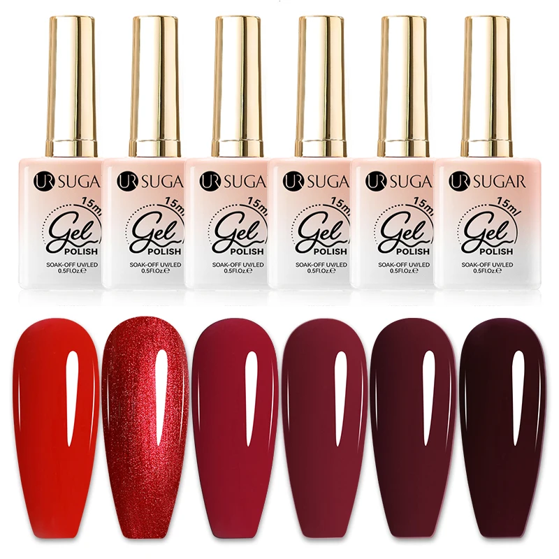 

UR SUGAR 6Pcs Christmas Red Color Gel Nail Polish Set Semi Permanent Varnishes Nail Art Design Hybrid Soak Off UV LED Gel Manicu
