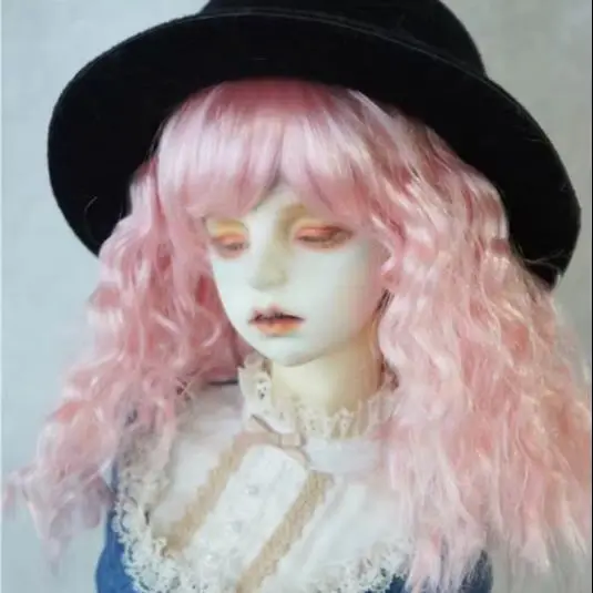 

Парик из синтетического мохера, розовый цвет, красивый, вьющийся, SD, BJD, аксессуары для кукол, размер 8-9 дюймов, окружность головы 20,5-23 см