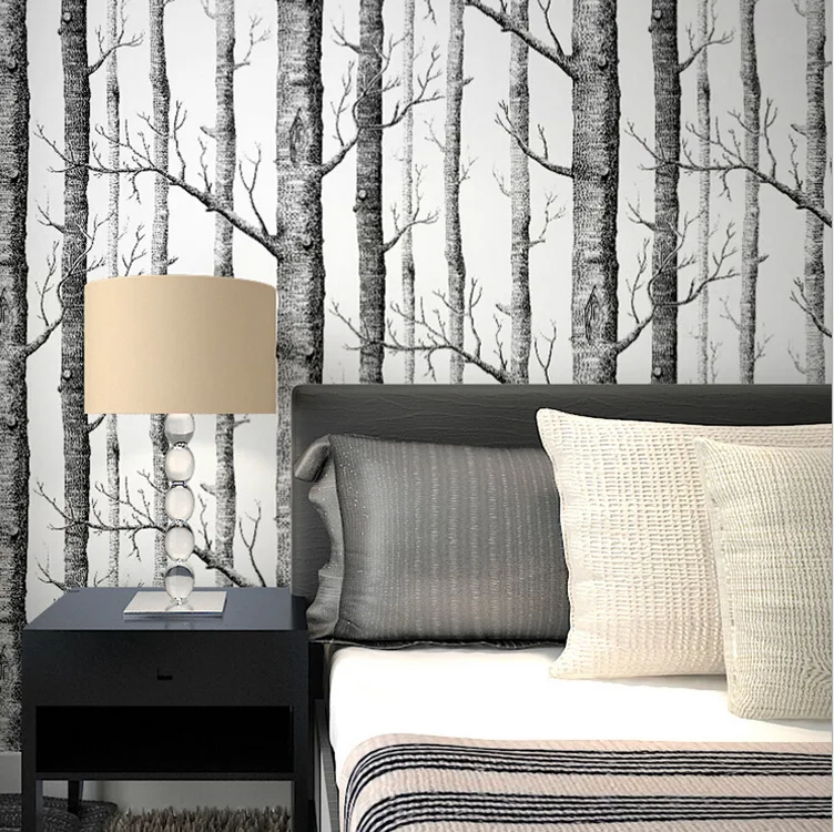 

Abstract Black and White Branches Non-Woven Wallpaper Trunk Branches Birch Forest Living Television Background Wall Restaurant