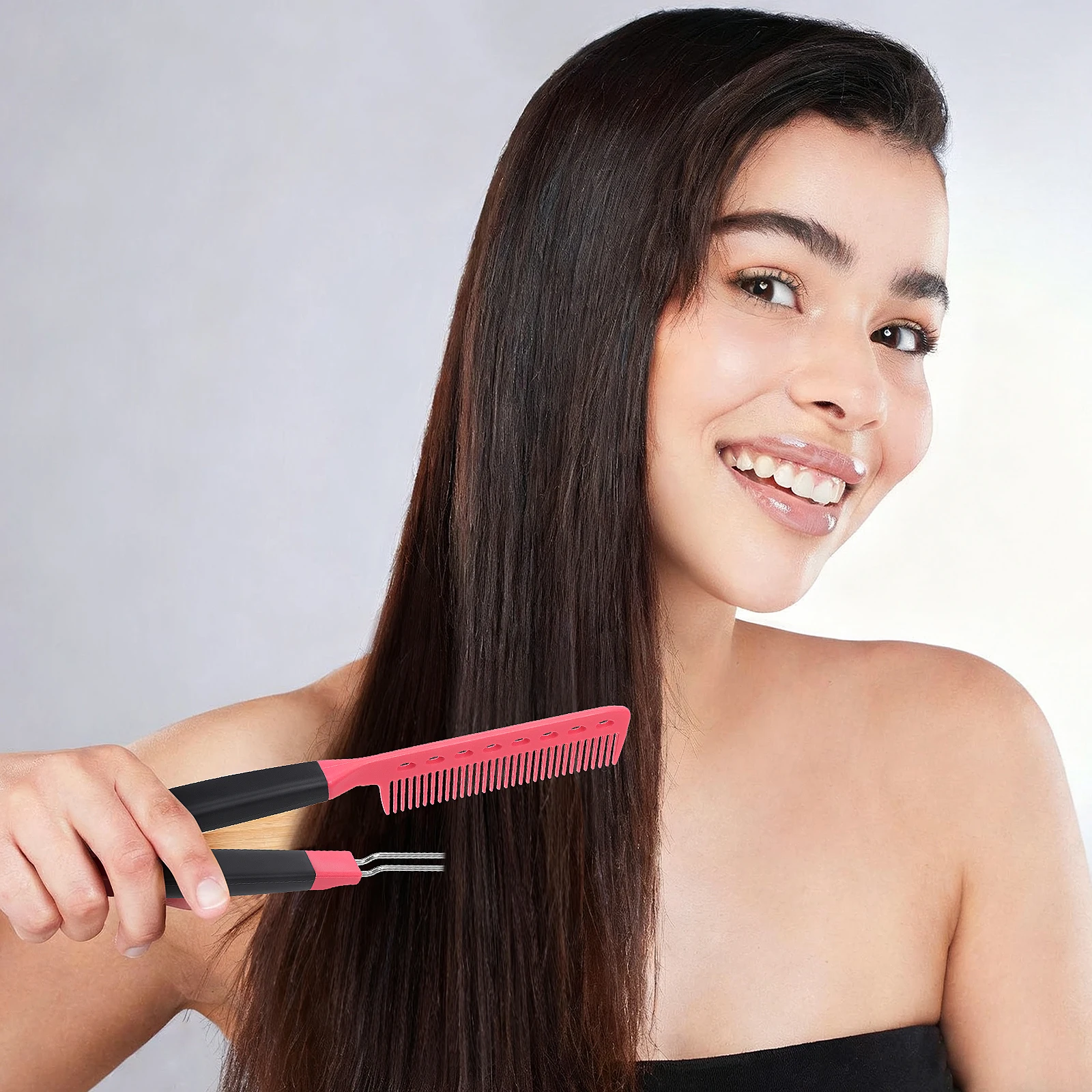 مشط فرد الشعر على شكل حرف V، جبيرة تمليس الشعر الاحترافية للنساء في صالونات التجميل المنزلية، لمسة نهائية طبيعية ناعمة #1
