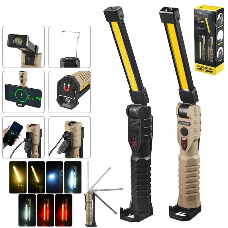 

Fold LED Emergency Floodlight Portable Strong Magnet COB Working Light Type C Rechargeable Flashlight Super Bright Lamp