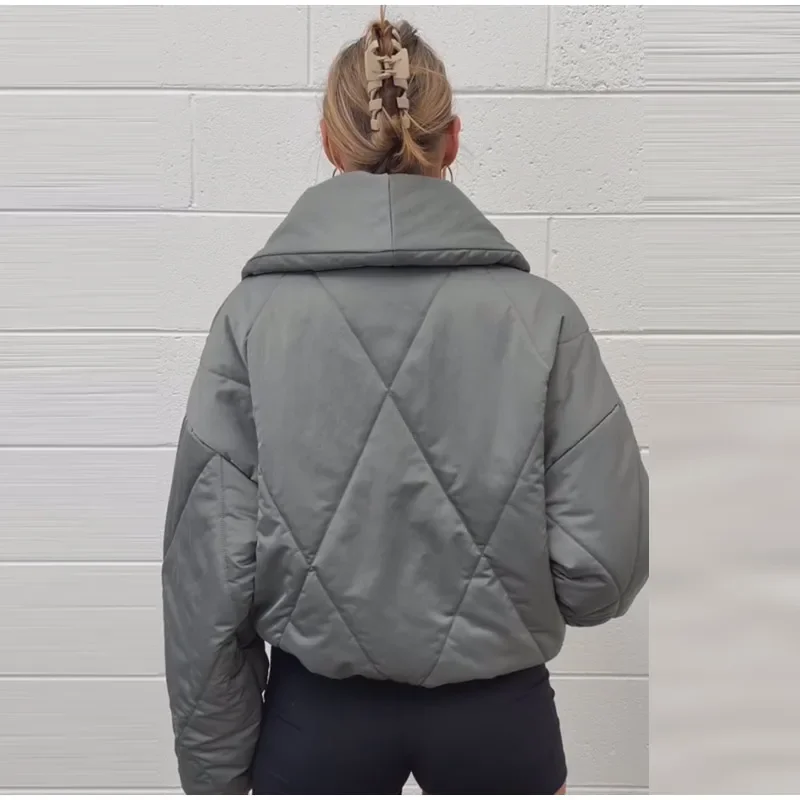 Übergroße Gesteppte Jacke mit Revers für Damen, Streetwear, Langarm, Doppelreihig, Locker Sitzende Mäntel, Modische Damen-Oberbekleidung, Neuheiten – Detail 9