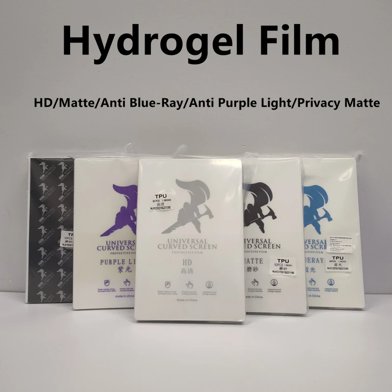 50pcs Universal Hydrogel Film For Blade Or Laser Cutting Machine HD/Matte/Anti Blue-Ray/UV/Privacy Matte Phone Screen Protector