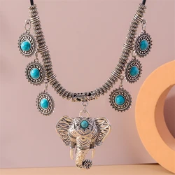 Bohemian Big Elephant Pendant Necklace for Women Tibetan Silver Alloy Statement Necklace Girls Party Festival Jewelry Gifts