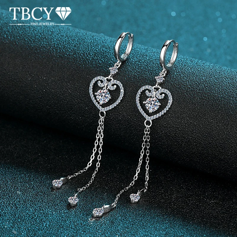 

TBCYD 1ct D Color Moissanite Earrings Diamond Heart Tassel Earrings For Women S925 Silver Luxury Fine Jewelry Gifts