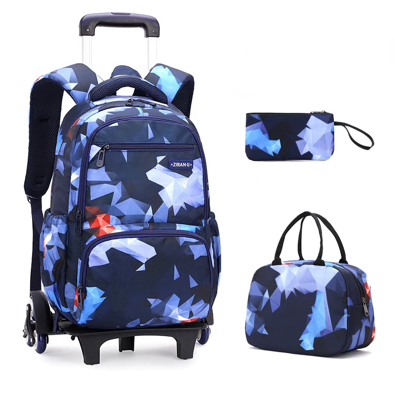 With 2/6 Wheels Kids\' Luggage Primary Student Schoolbag Rolling Backpack for Boys Wheeled Bag with Lunch Box Trolley School Bags