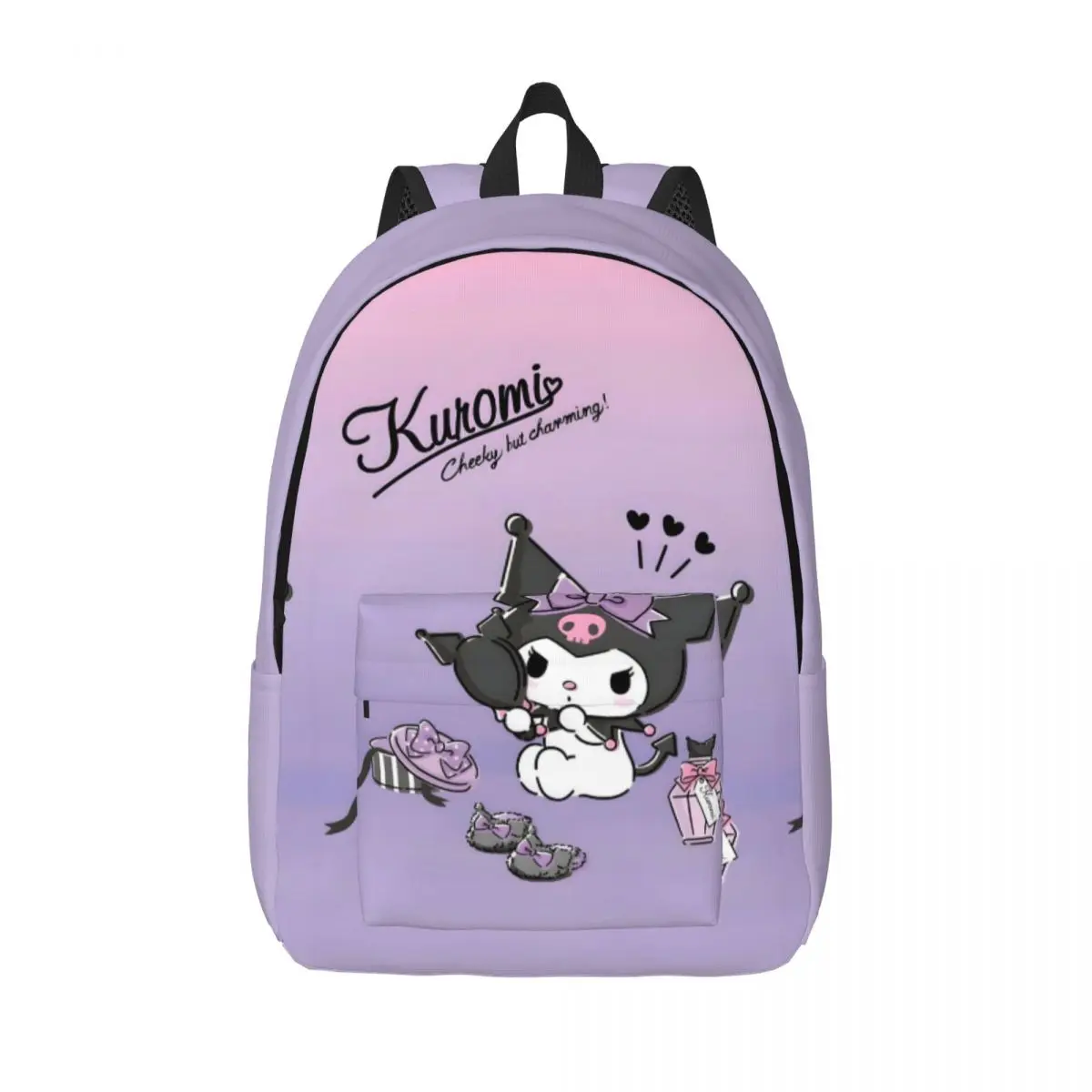 

Пользовательские холщовые рюкзаки Kuromi с рисунком аниме для мужчин, женщин, школьников, студентов колледжа, рюкзак для 15-дюймового ноутбука