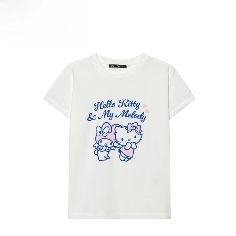 Fashionable Cartoon Print T-Shirt Women's Casual Style Standard Fit Polyester Short Sleeve round Neck Regular Length