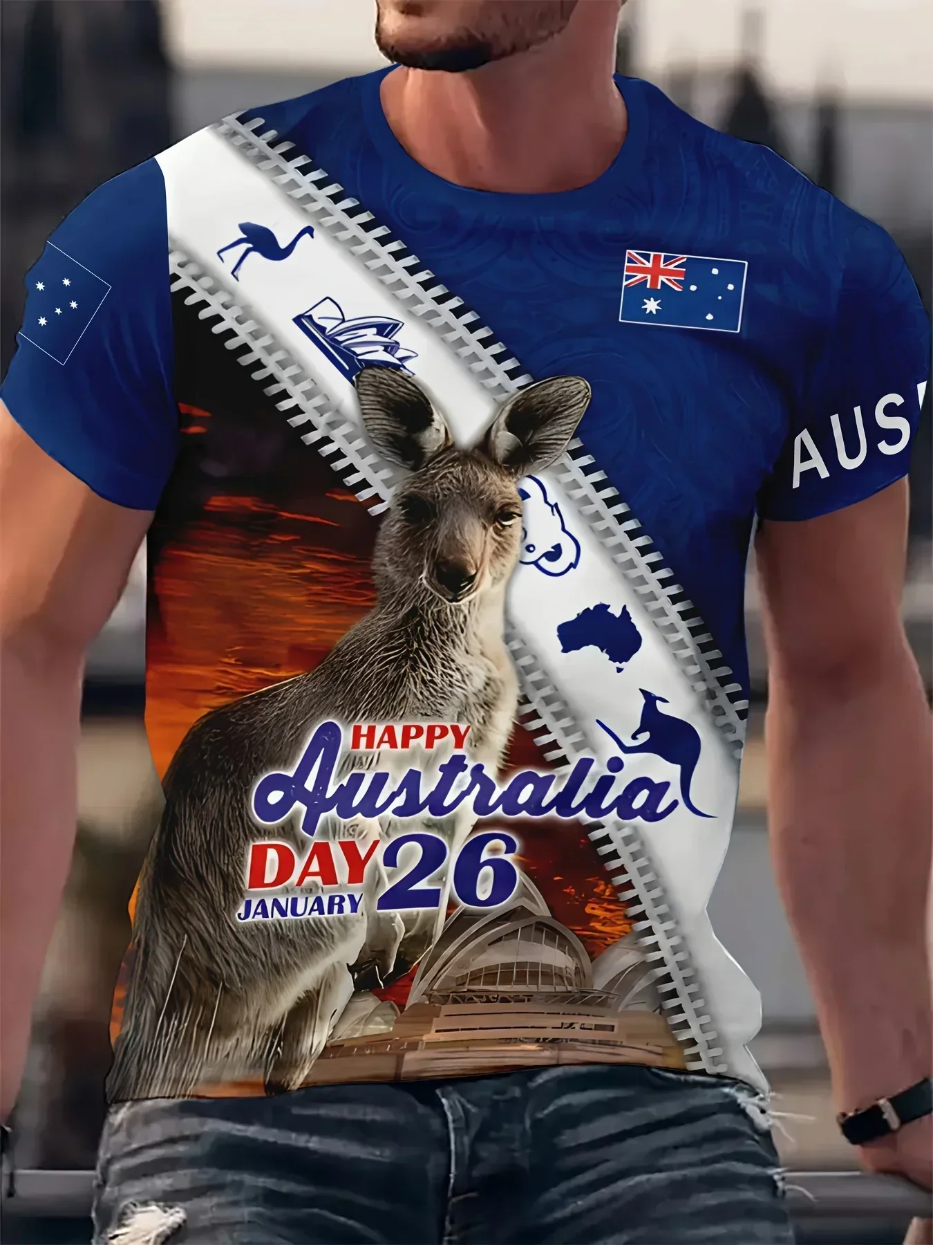 Men's T-Shirt Australia Flag Kangaroo Graphic 3D Printed T-shirts Casual Short Sleeve Tee For Unisex Oversized Clothing Men Tops