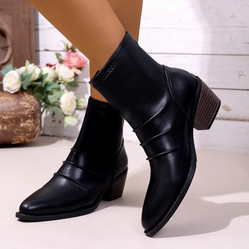 أحذية تشيلسي الفرنسية الرجعية 2025 خريف شتاء مزاجه عالية الكعب كتلة كعب البريدي بالإضافة إلى حجم الجوارب #3