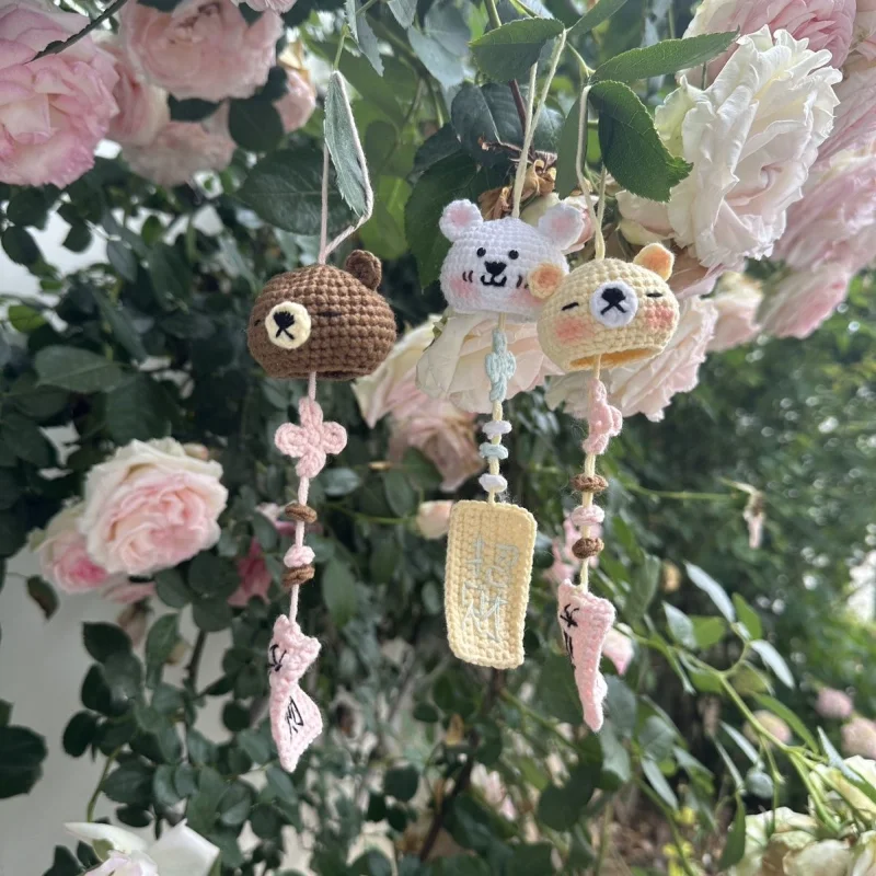 리락쿠마 주변 상품 신모델 풍경종 귀여운 만화 캐릭터 자조적인 곰 창의적인 수제 완제품 니트 자동차 장식품