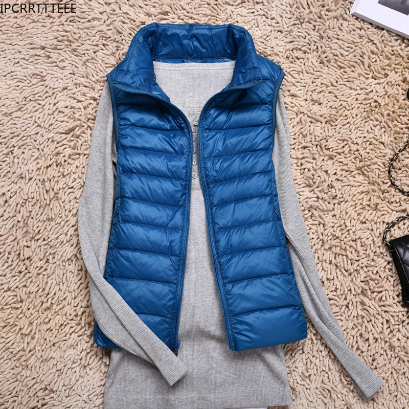 2023 New Autumn Winter Women Vest Warm Sleeveless White Duck Down Jacket Slim Female Waistcoat