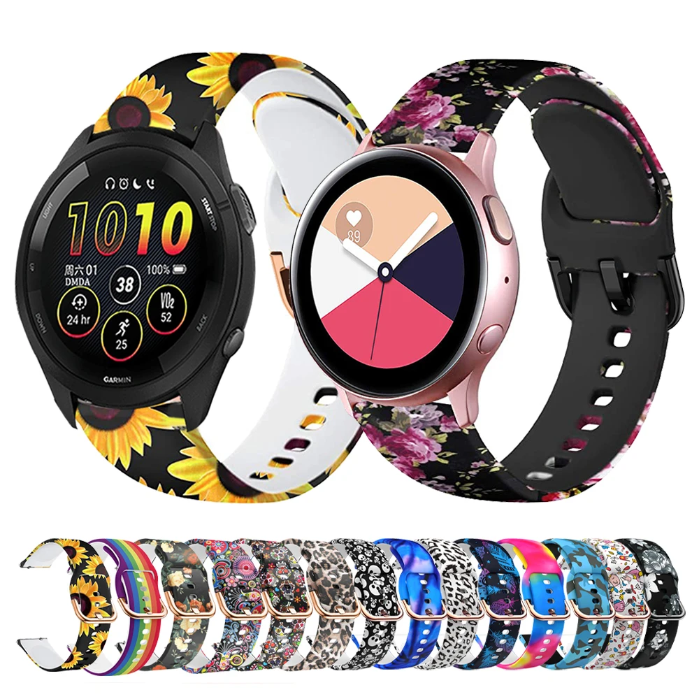 Printed Band For Garmin Forerunner 265 255 Vivoactive 4 Venu 2 22/20mm Silicone Bracelet For Galaxy Watch 5 pro 4 Classic Straps