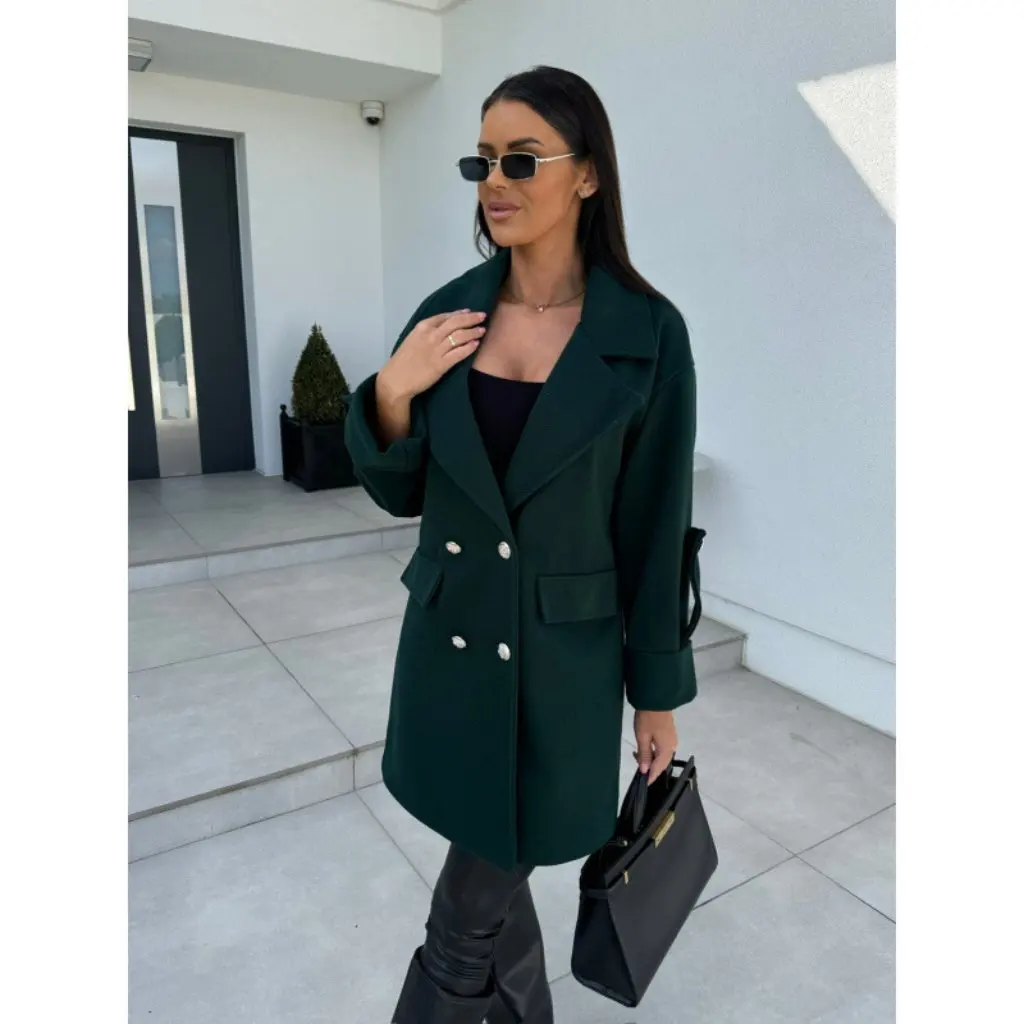 

New European And American Style Solid Color H-Shaped Suit Collar Wool Jacket Women's Fashion Outerwear