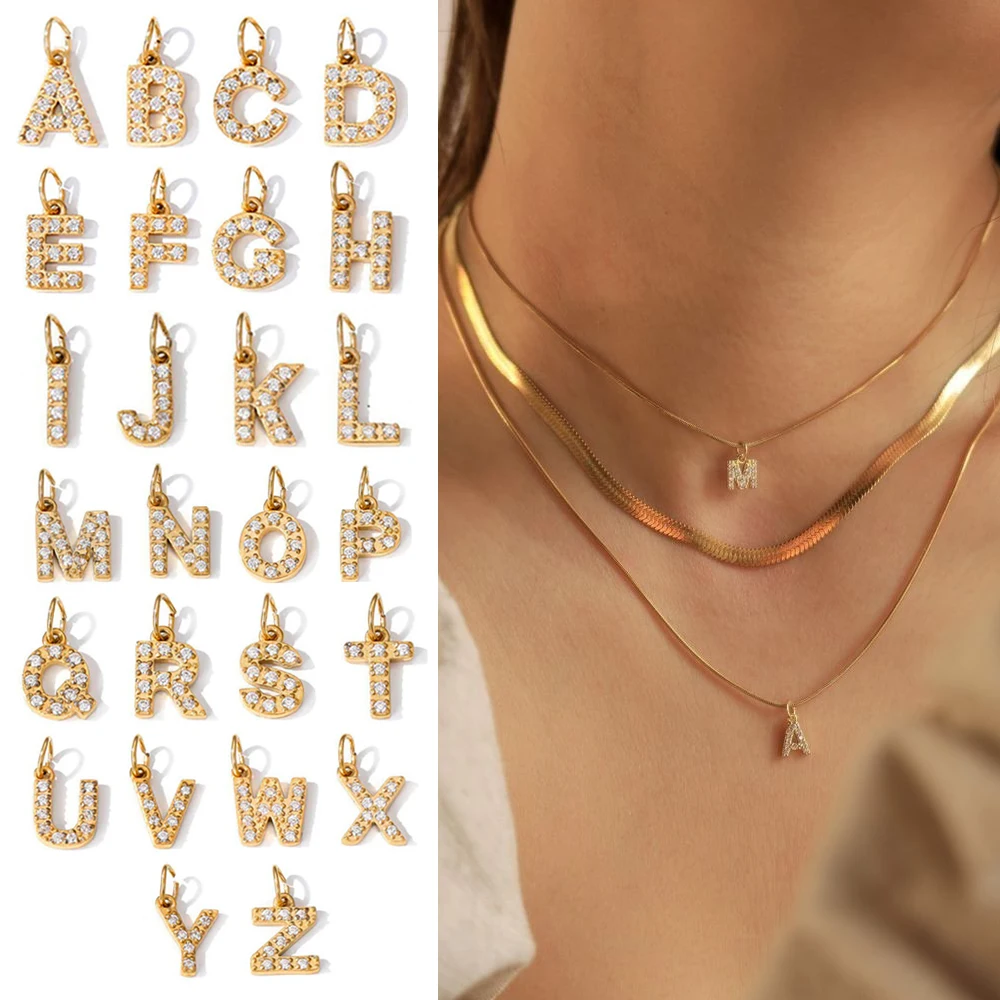 

Оптовая продажа, 3 шт./лот, подвеска с 26 буквами, циркон, подвески, позолоченные, из нержавеющей стали, ювелирные изделия с алфавитом «сделай сам»