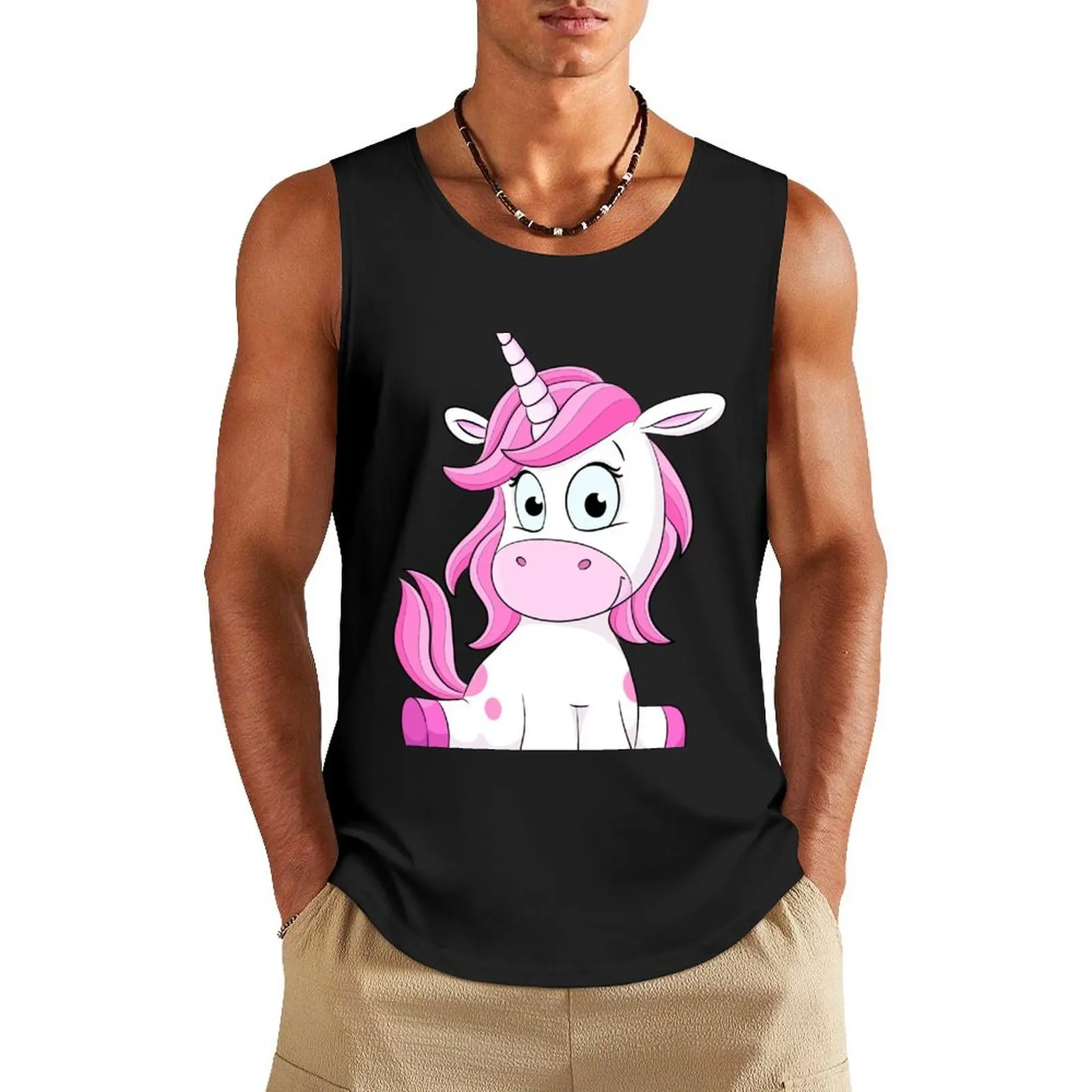

Cute sitting unicorn in pink Tank Top running shirt underwear Men's summer t-shirt Man clothes for gym