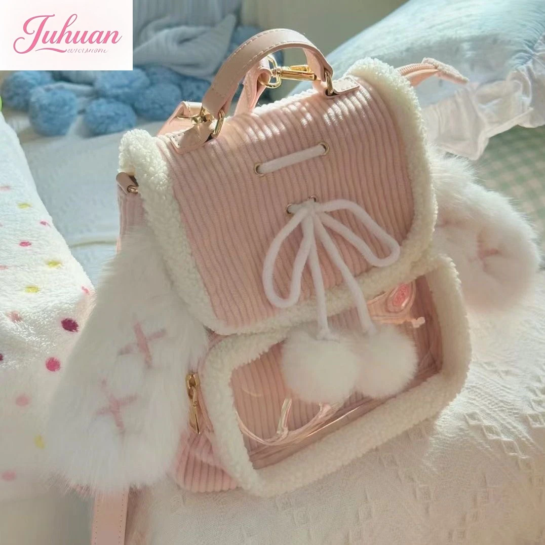 

Japanese Original Soft Girl Cute Furry Rabbit Ears Backpack Casual Simple Temperament Commuting Versatile Large Capacity Painbag
