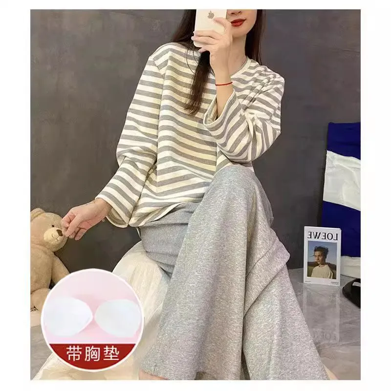Neue Herbst-Winter-Damen-Pyjamahose, gestreiftes Langarm-Set für Mädchen, Studenten-Loungewear, Damen-Heimkleidung