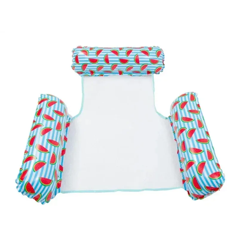 Colchoneta inflable para adultos, silla reclinable plegable con respaldo, cama flotante inflable a rayas, hamaca individual.