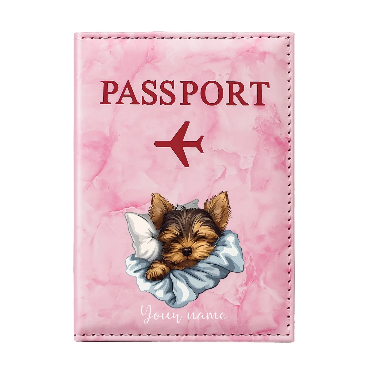 1pc Personalized Name Custom Cute Puppy Illustration Design Passport Holder,an Adorable Pet Sleeping Pose. Multiple Card Slots
