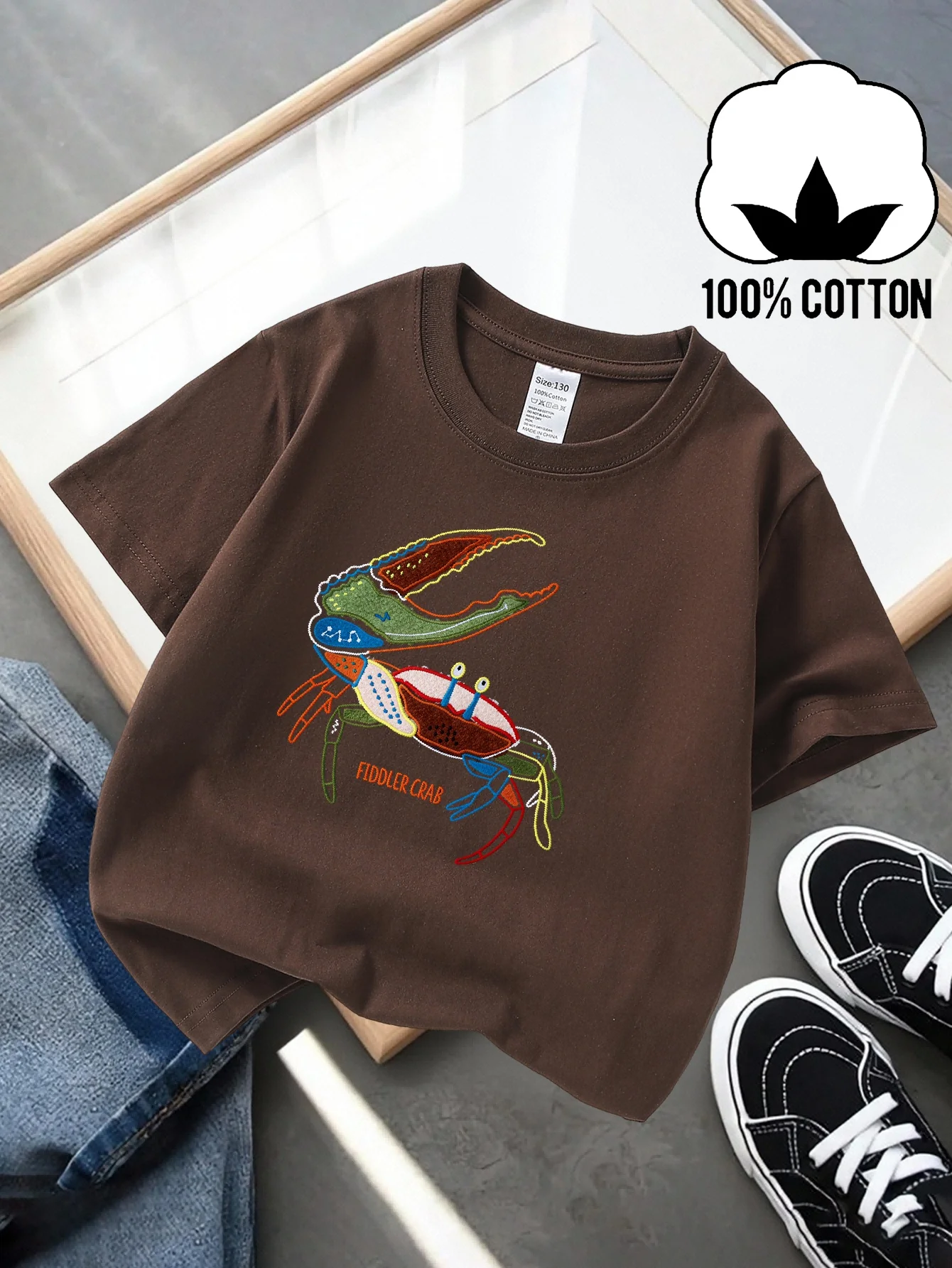 Hermit Crab Pattern Design Machine Washable Indoor and Outdoor Short Sleeved Soft and Comfortable Parent-child Printed Top