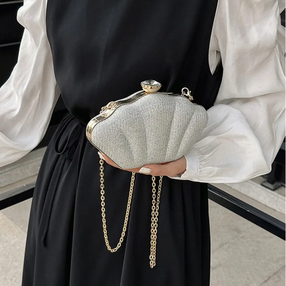 

Elegant Shell Shape Evening Banquet Bag Rhinestone Wrist Bag Box Handbag Shoulder Bag Glitter Ladies Clutch Bag Women