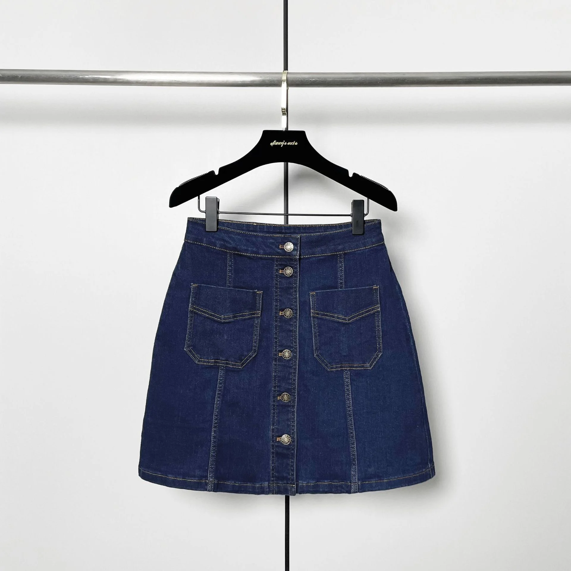 

High Waist Button ort Denim Skirt Women's Vintage Slim A-Line Skirt Cotton Sweet Sle Summer New Arrival