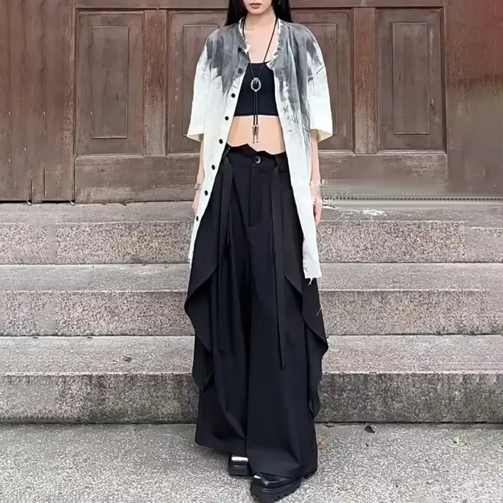 Gothic Harajuku Y2k Skirt Pants Japanese Irregular Stitching Samurai Hakama Genderless Streetwear Campus Valentines Pants Unisex