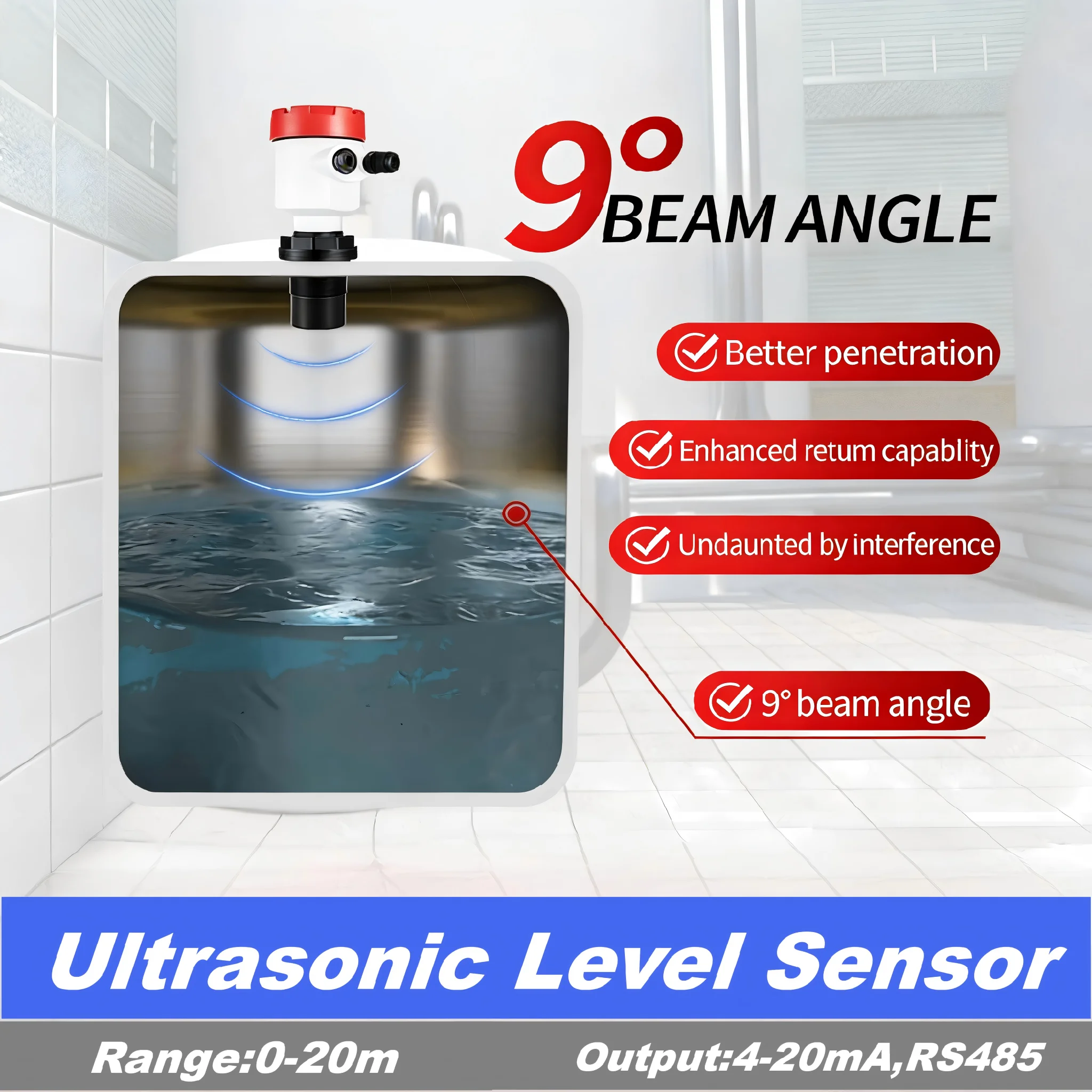 Sensor de Nivel Ultrasónico de 0-5m, 20m, 10m a 4-20mA RS485 para Pedidos al por Mayor, Medición de Nivel Ultrasónico para Tanques de Agua y Aceite, Sanitario, para Aceite de Oliva