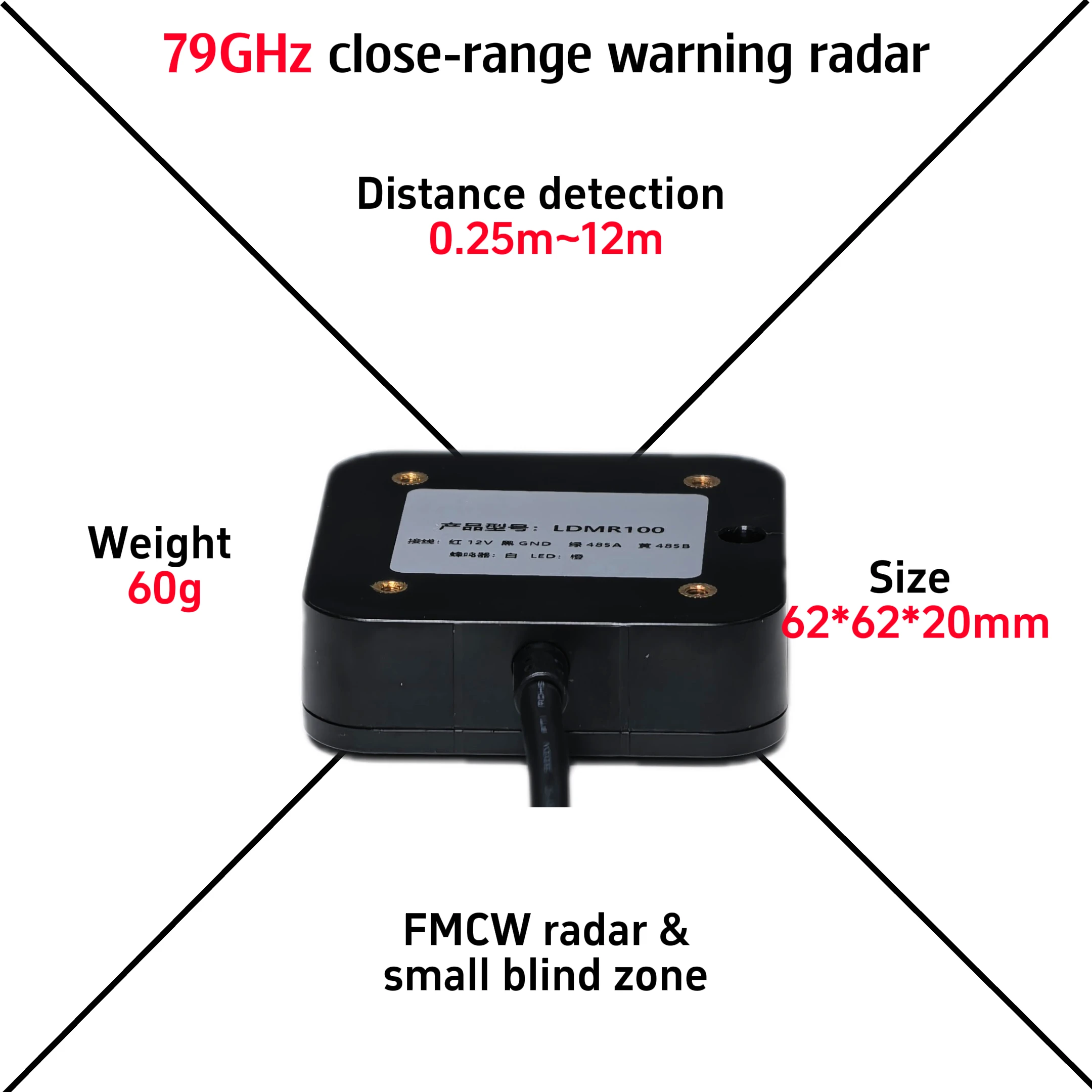 LDMR100 79GHz Radar Vehicle Forward Collision Warning Sensor, 0.25m-12m Mmwave FMCW Radar Speed Sensor & Small Blind Zone Radar