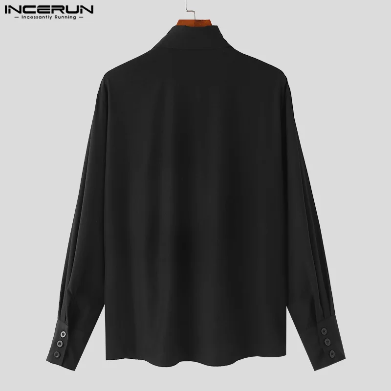 INCERUN Tops 2024 Handsome Men\'s Personality Printing Patchwork Line Design Shirts Stylish Hot Selling Long Sleeved Blouse S-5XL