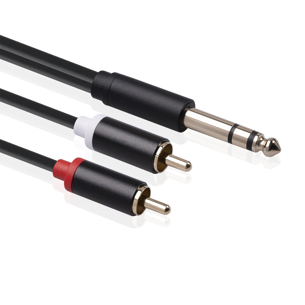 Kabel 6,35 mm na 2RCA, kabel RCA 6,35 mm męski na 2 męskie RCA Stereofoniczny adapter audio Y Rozgałęźnik Kabel RCA -3 metry